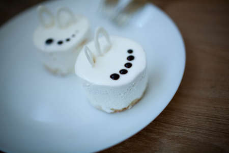 Two sweet cakes on a plate. Dessert. Valentines Dayの写真素材