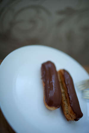 Two custard cakes lie on a plate. Dessert. Weddingの写真素材