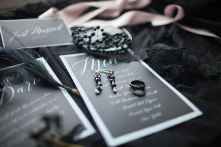 Wedding printing. Decor. Wedding invitation. Black and white.の写真素材