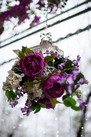 The bouquet hangs on the ceiling. Wedding decorations.の写真素材