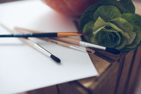 watercolor brushes near osennim still life. Close-upの写真素材