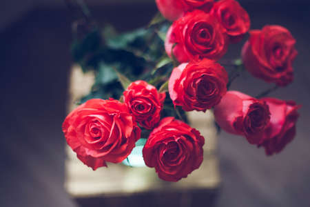 Luxury bouquet made of red roses in flower shop Valentines Bouquet of red rosesの写真素材