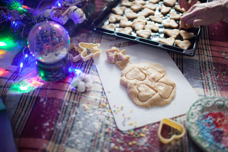 The girl prepares home dough cookiesの写真素材