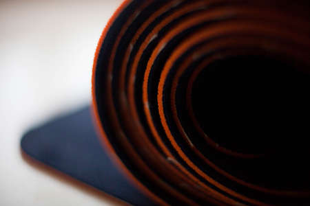 a rolled up yoga Matの写真素材