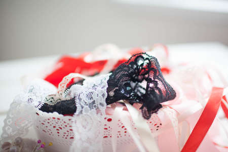 a background image of ivory-colored lace clothの写真素材