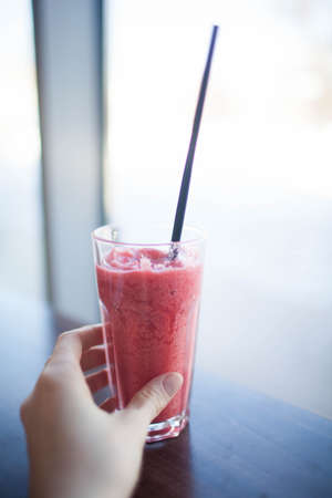 Well being and weight loss concept, berry smoothie.の写真素材