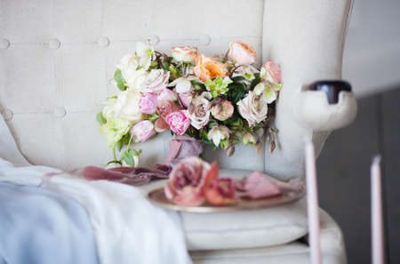 Delicate Bridal bouquet of pastel shadesの写真素材