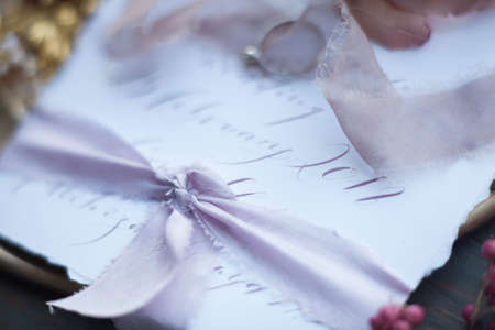 Lilac silk ribbonの写真素材