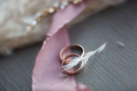 Wedding rings. Wedding symbols, attributes. Holiday, celebration.の写真素材