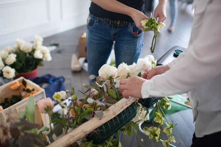 Florists make a floral arrangementの写真素材