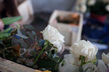 Florists make a floral arrangementの写真素材