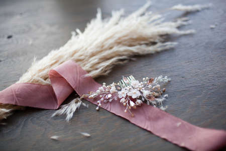 Beautiful wedding hair bow handmade.の写真素材