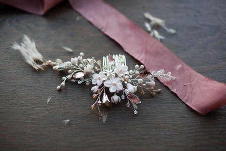 Beautiful wedding hair bow handmade.の写真素材