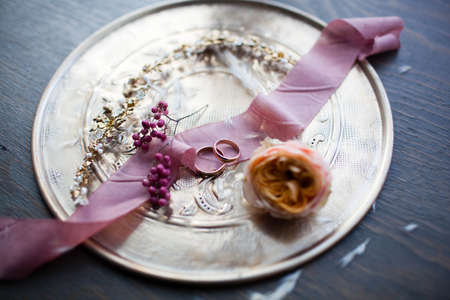 Wedding rings. Wedding symbols, attributes. Holiday, celebration.の写真素材