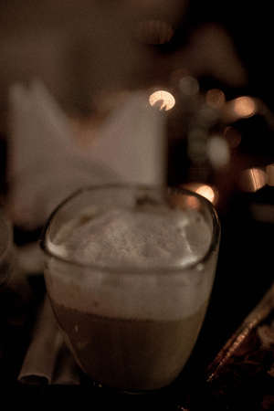 coffee in a cafe in a square glassの写真素材