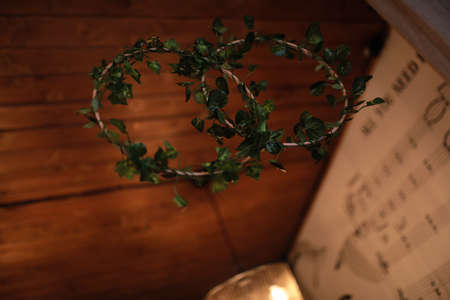 Elements of the wedding ceremony. Wedding decoration. Wedding table decoration with flowersの写真素材