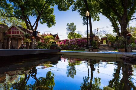 Asian Garden Coy Pond and Buildings