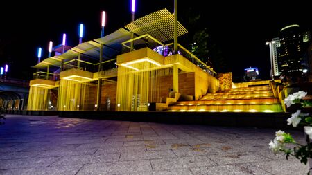 Water Feature Architecture Purple Lightsの写真素材