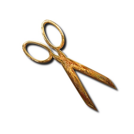 Golden scissors sign. Isolated object with shadow