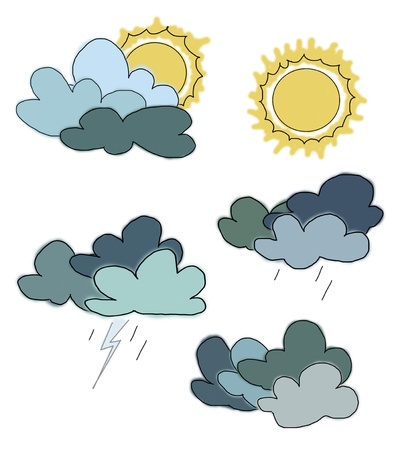 Hand drawn illustration of five different weather conditionsの写真素材
