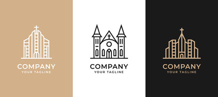 Creative minimalist building design with concept line art. Vector illustration.のイラスト素材