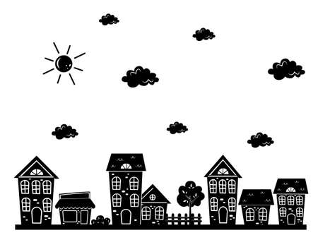 flat city street landscape. sticker for interest. template for creativityのイラスト素材