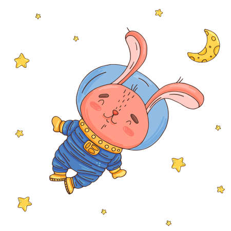 Illustration with cute rabbit cartoon astronaut in spaceのイラスト素材
