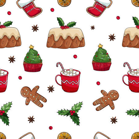 Christmas pattern with cartoon decor.のイラスト素材