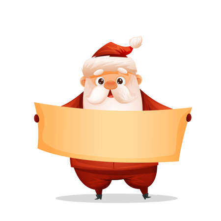 cute santa with poster in cartoon style isolated on whiteのイラスト素材