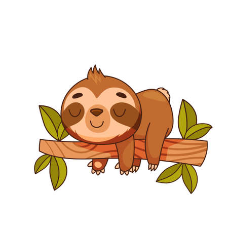 A cute sloth sleeps on a branch.のイラスト素材