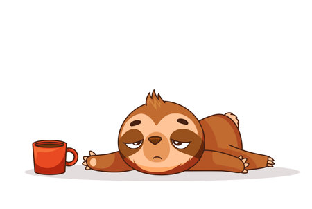 A tired sloth reaches for a mug of coffee.のイラスト素材