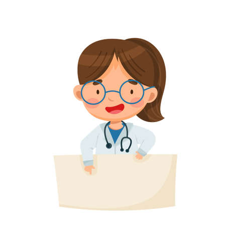 Doctor in glasses and a dressing gown shows on the posterのイラスト素材