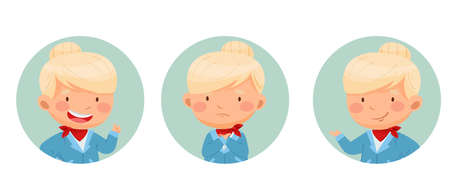 Set of icons with a stewardess on a light blue background.のイラスト素材