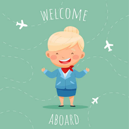 Stewardess on a green background.のイラスト素材