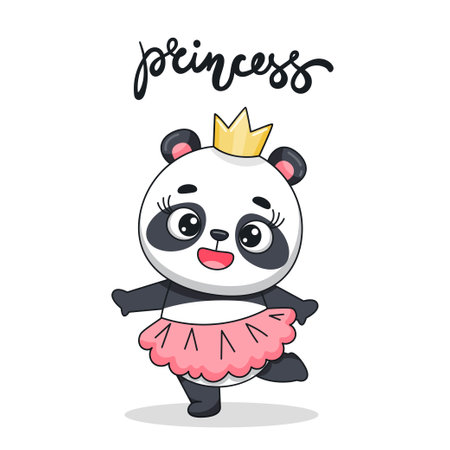 Little princess panda in a skirt and a crown is dancing.のイラスト素材