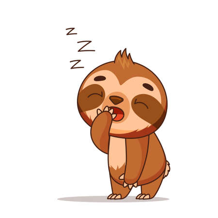 Sleepy sloth yawns Zzz and covers his mouthのイラスト素材