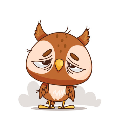 An Adorable Cartoon Owl Character Featuring a Sleepy Expression Thats Quite Charmingのイラスト素材