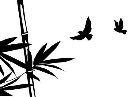 Bird and Bamboo leaf composition in design. Vector romantic landscape with bamboo trees on a white and gray background, and various attractive colors make an exclusive designのイラスト素材