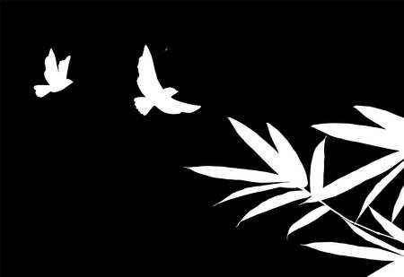 Bird and Bamboo leaf composition in design. Vector romantic landscape with bamboo trees on a white and gray background, and various attractive colors make an exclusive designのイラスト素材