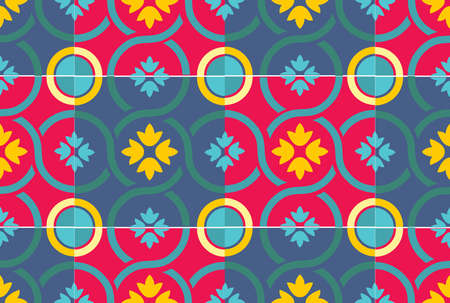 Traditional decorative tiles with classic decoration. Abstract background. Vector hand drawn illustration, signature tile, ceramic tile.のイラスト素材