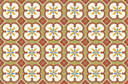 Traditional decorative tiles with classic decoration. Abstract background. Vector hand drawn illustration, signature tile, ceramic tile.のイラスト素材