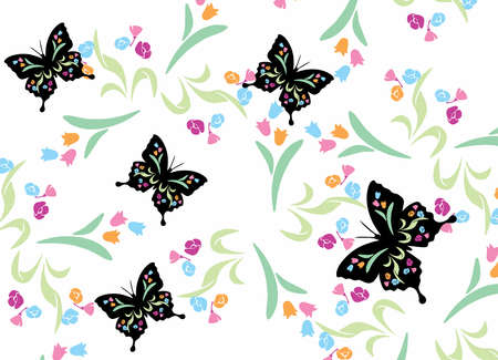 Beautiful butterflies and flowers, perfect for greeting cards, backgrounds. Vectorのイラスト素材