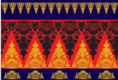Geometric Indonesian batik motifs with distinctive Balinese floral patternのイラスト素材