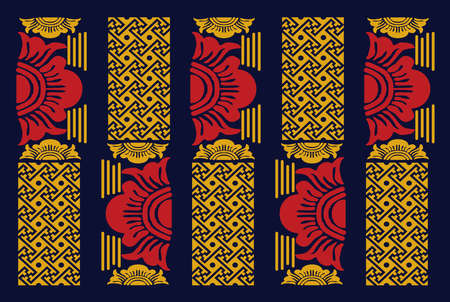 Geometric Indonesian batik motifs with distinctive Balinese floral pattern