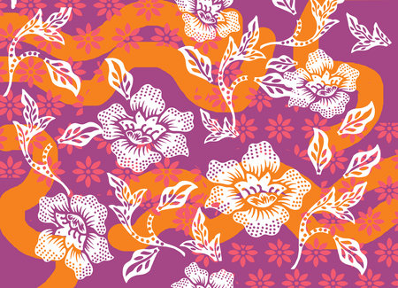 Batik Indonesian: is a technique of wax-resist dyeing applied to whole cloth, or cloth made using this technique originated from Indonesia.のイラスト素材