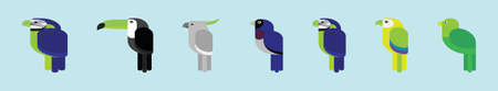 set of bird animals cartoon icon design template with various models. vector illustration isolated on blue backgroundのイラスト素材