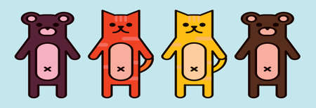 set of bear and cat animals design template with different color. vector illustration isolated on...