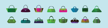 set of women bag cartoon icon design template with various models. vector illustration isolated on blue backgroundのイラスト素材