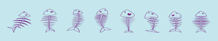 set of fish bone modern cartoon icon design template with various models. vector illustration...
