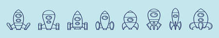a set of starship modern cartoon icon design template in various models. vector illustration...